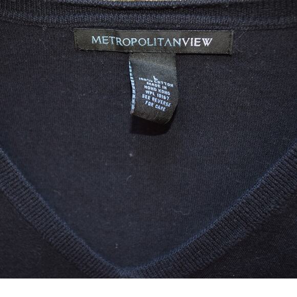 Metropolitan View Black Cotton V-Neck Sweater Men’s L - Picture 3 of 3